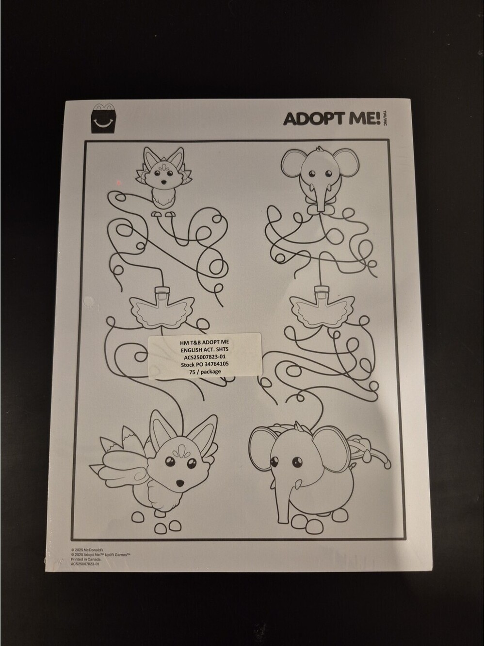 2025 McDonald's Adopt Me Canada Package Of 75 Kids Activity Sheets NEW Sealed